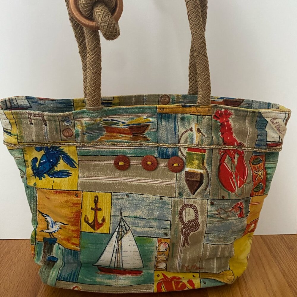Nautical patchwork print canvas beach tote by Paul Brent